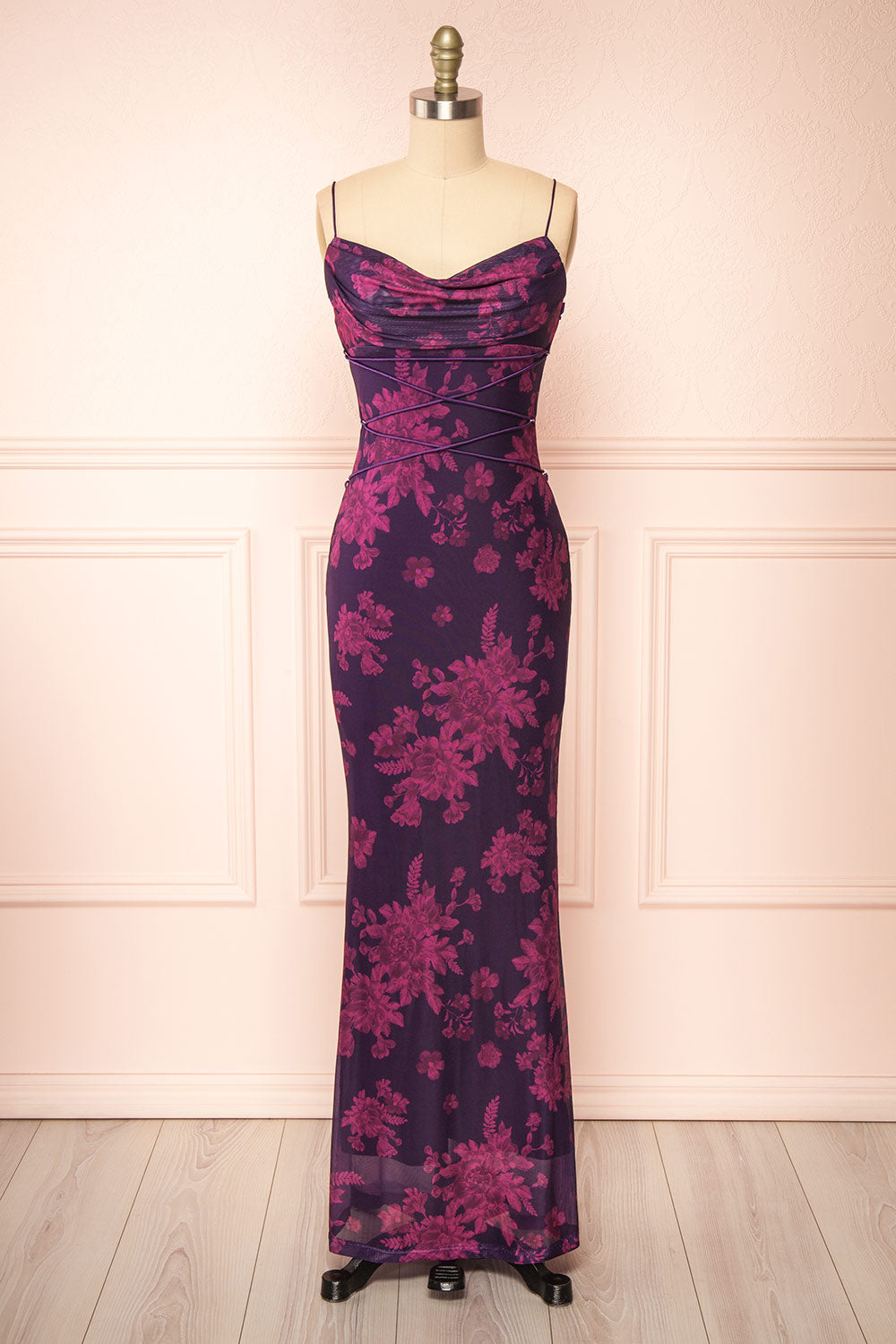 Madelief Floral Maxi Dress w/ Lace-Up Details | Boutique 1861 front view