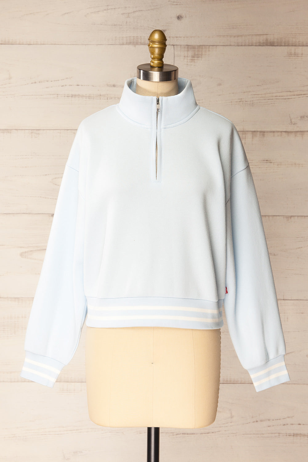 Madurai Light Blue Cropped Quarter-Zip Sweatshirt | La petite garçonne front view
