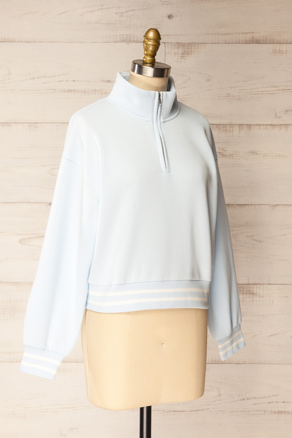 Madurai Light Blue Cropped Quarter-Zip Sweatshirt | La petite garçonne side view