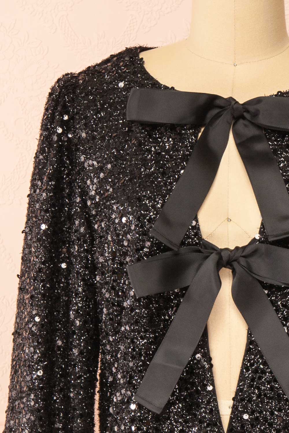 Maeline Black Sequins Cardigan w/ Bows | Boutique 1861 front 