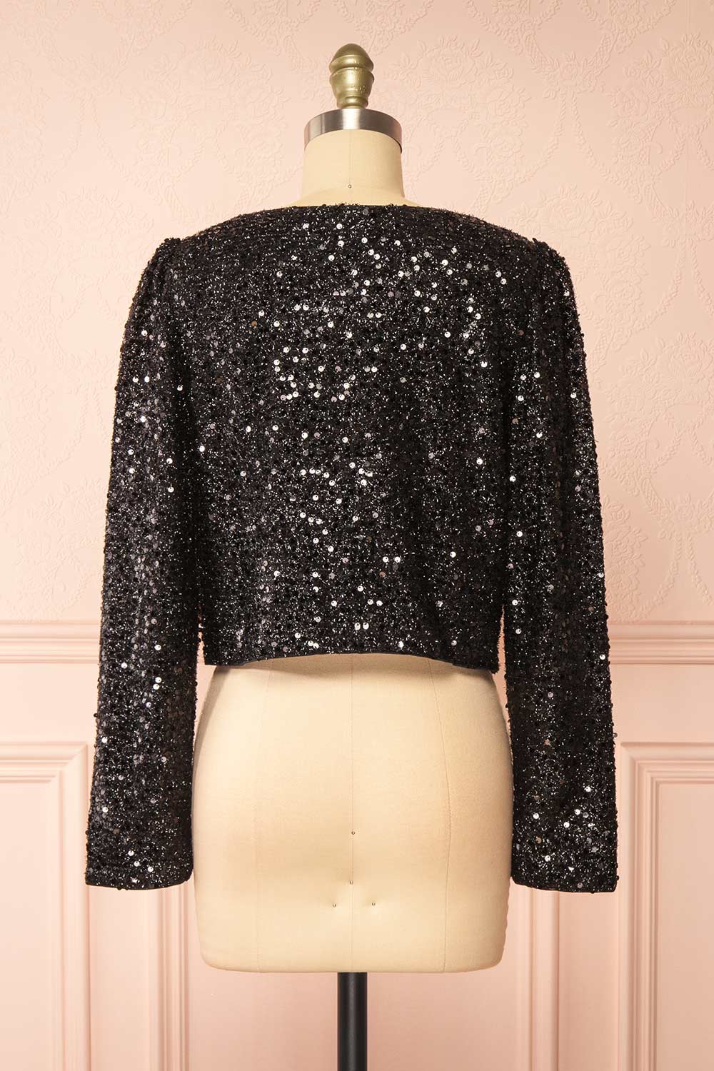 Maeline Black Sequins Cardigan w/ Bows | Boutique 1861 back view