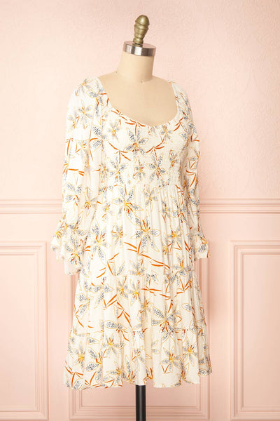 Maelis Short Ivory Floral Dress w/ 3/4 Sleeves | Boutique 1861 side view