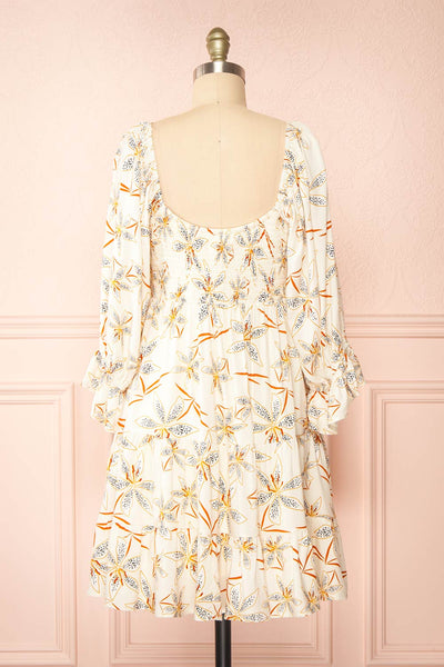 Maelis Short Ivory Floral Dress w/ 3/4 Sleeves | Boutique 1861 back view