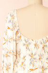 Maelis Short Ivory Floral Dress w/ 3/4 Sleeves | Boutique 1861 back close-up
