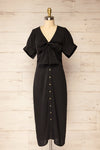 Maelle Black Midi Shirt Dress w/ Tied Neckline | La petite garçonne front view