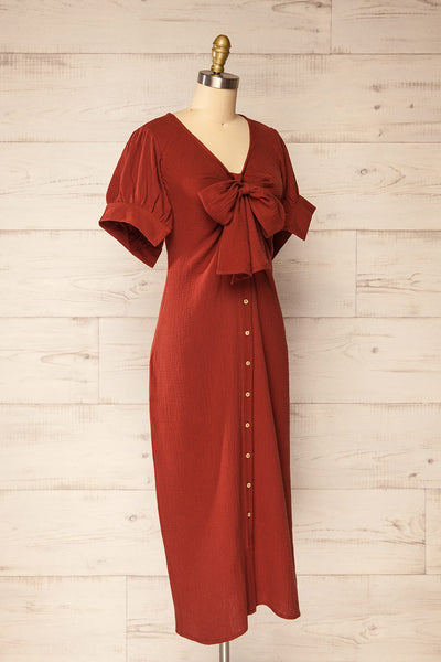 Maelle Rust Midi Shirt Dress w/ Tied Neckline | La petite garçonne side view