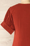Maelle Rust Midi Shirt Dress w/ Tied Neckline | La petite garçonne back close-up