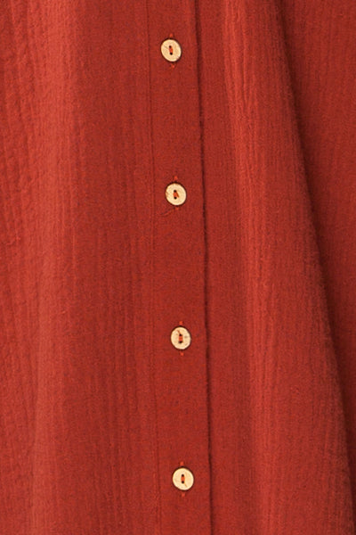 Maelle Rust Midi Shirt Dress w/ Tied Neckline | La petite garçonne fabric
