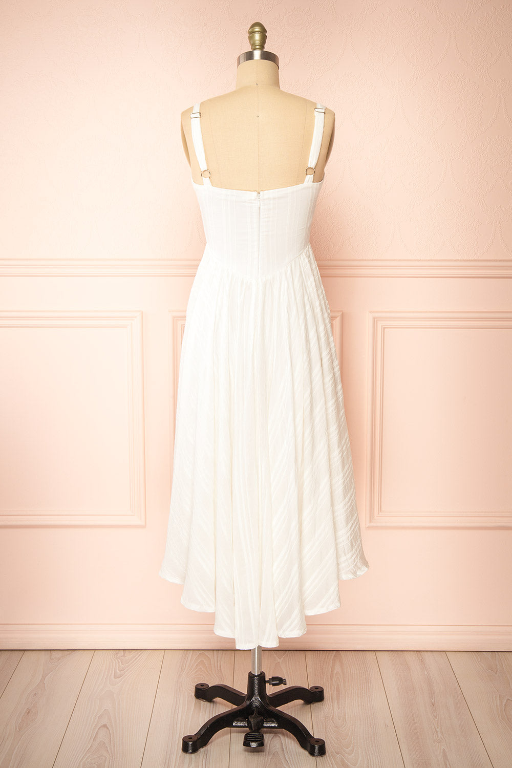 Magdalene Striped White Dress w/ Asymmetrical Hem | Boutique 1861 back view