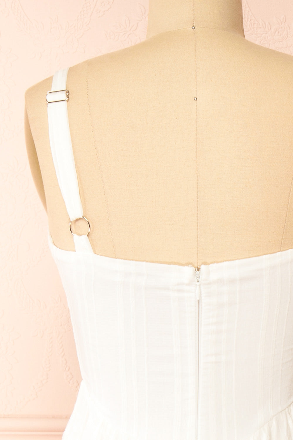 Magdalene Striped White Dress w/ Asymmetrical Hem | Boutique 1861 back
