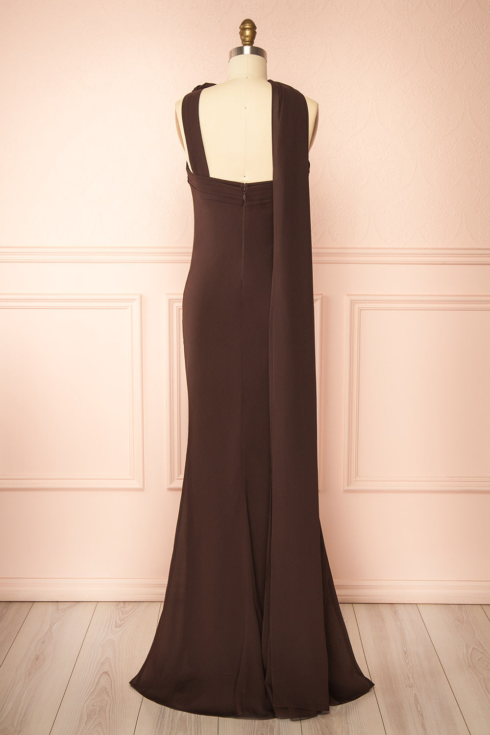 Makarim Maxi Brown One Shoulder Dress | Boutique 1861 back view