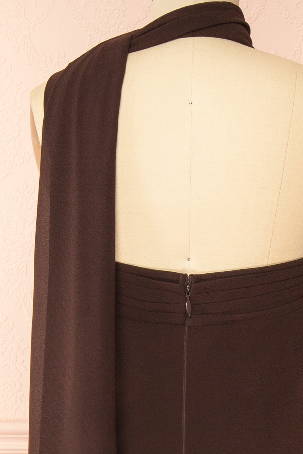 Makarim Maxi Brown One Shoulder Dress | Boutique 1861 back neck 