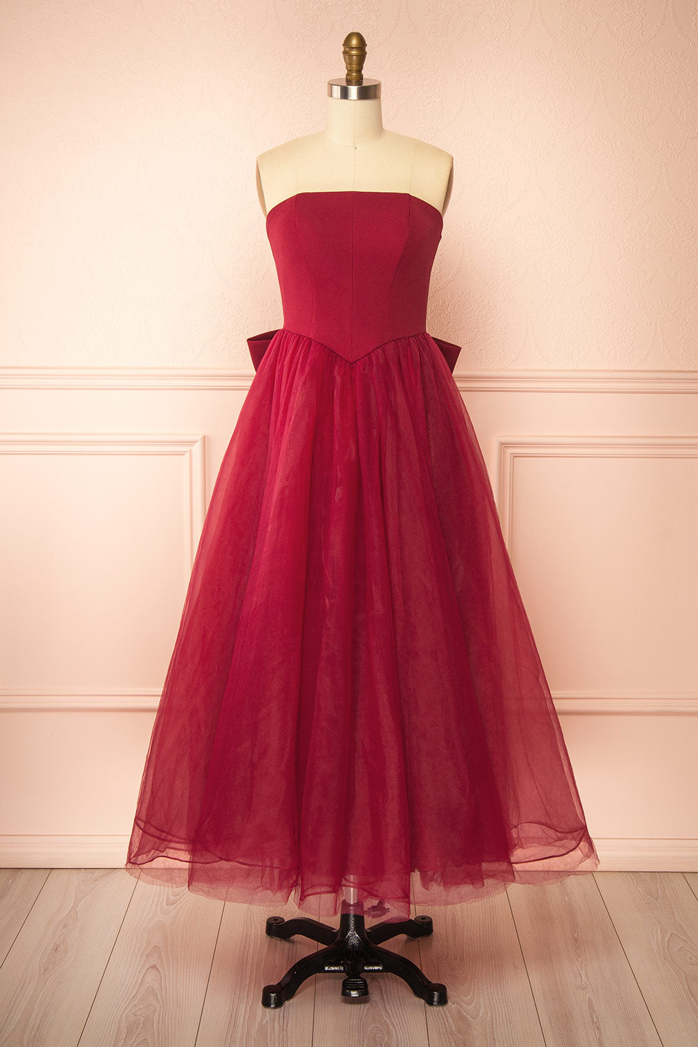 Makoto Burgundy Maxi Strapless A-Line Dress | Boutique 1861 front view