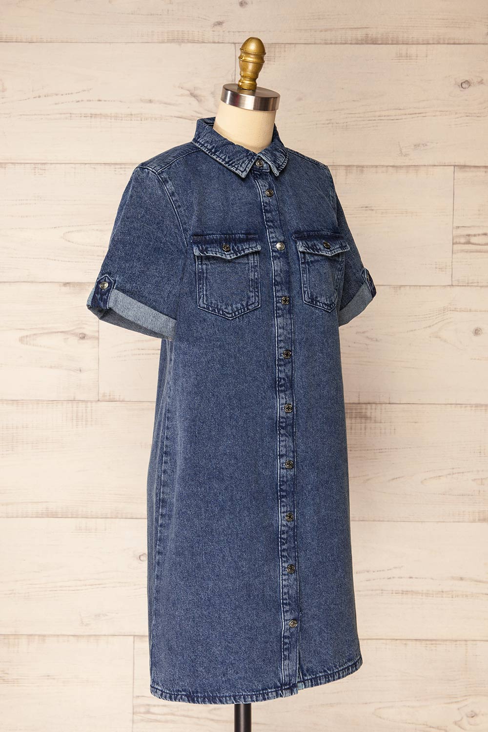 Malda Short Blue Denim Shirt Dress with Pockets | La petite garçonne  side view