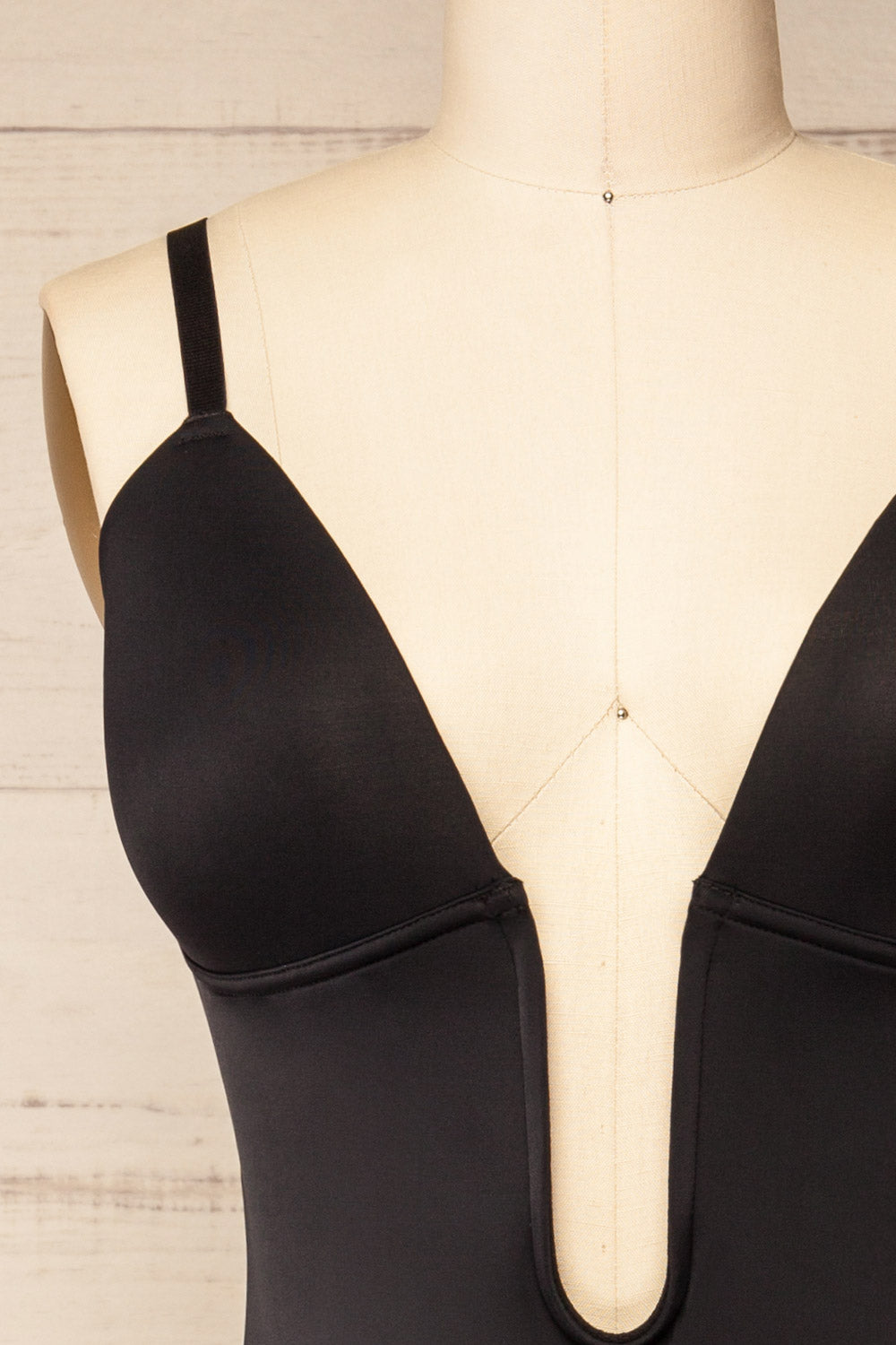 Malibu Black Plunging Neckline Bodysuit | La petite garçonne front