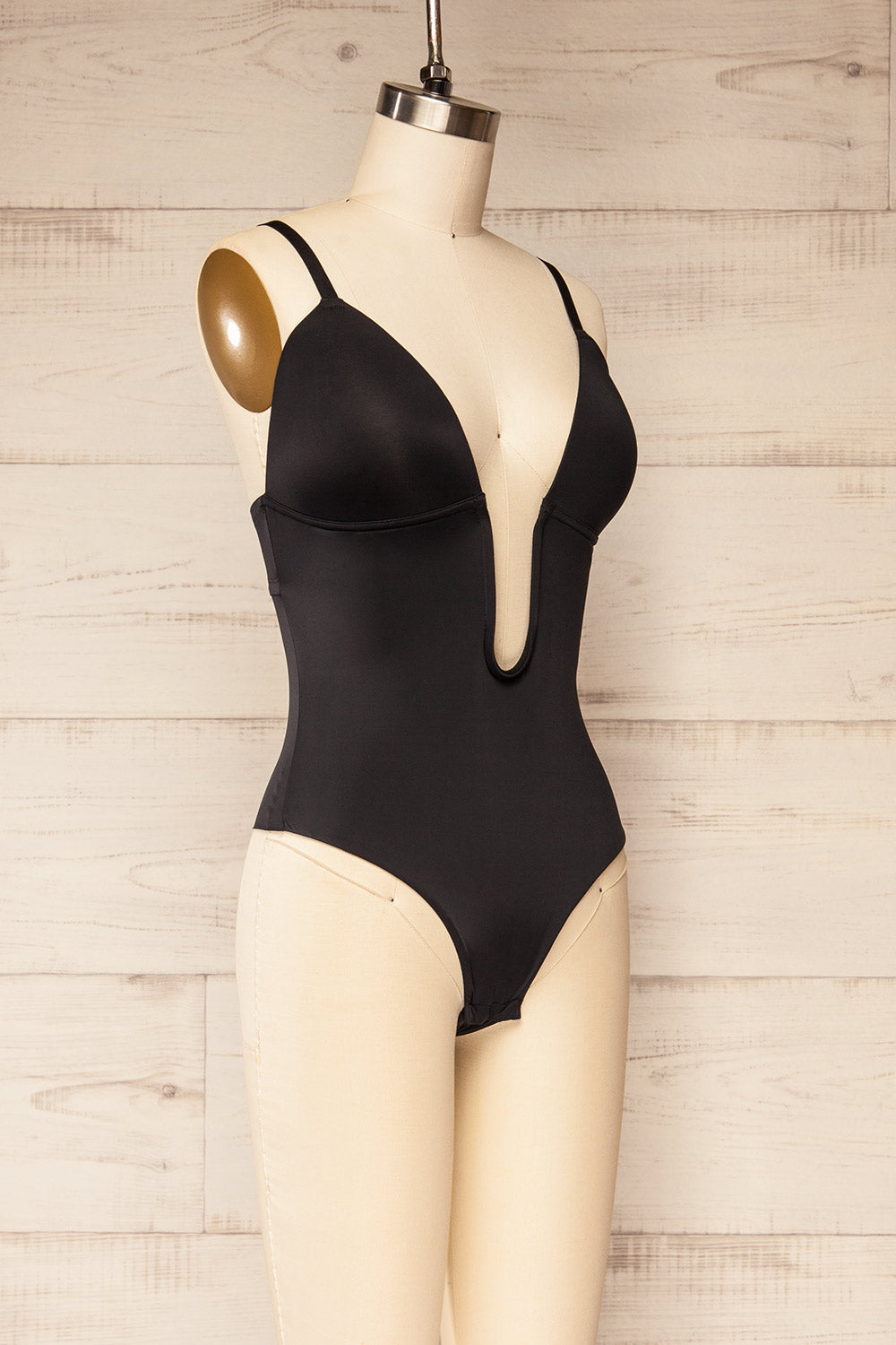 Malibu Black Plunging Neckline Bodysuit | La petite garçonne side view