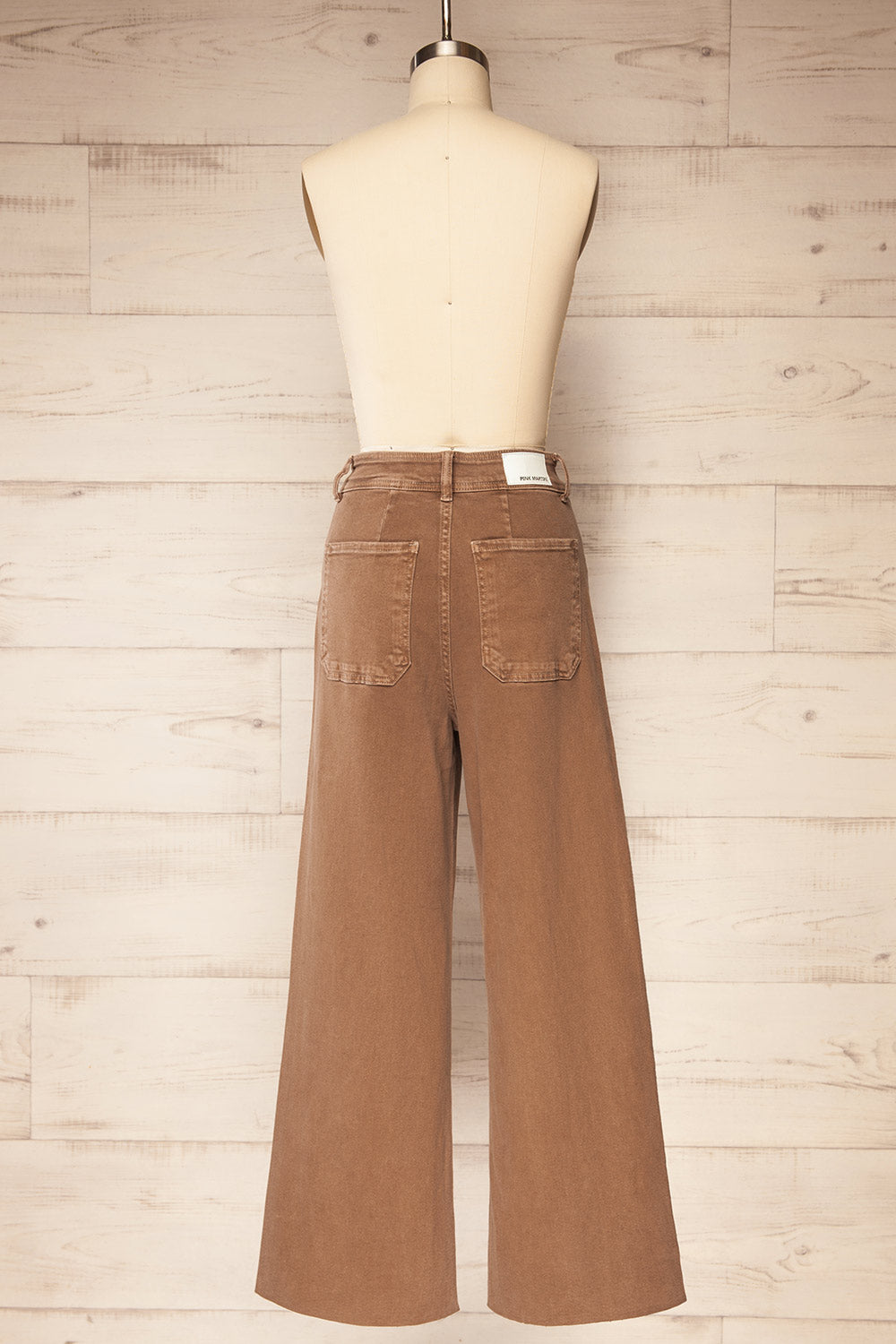 Mallarie Brown High-Waisted Straight-Leg Denim Pants with Raw Hem | La petite garçonne back view
