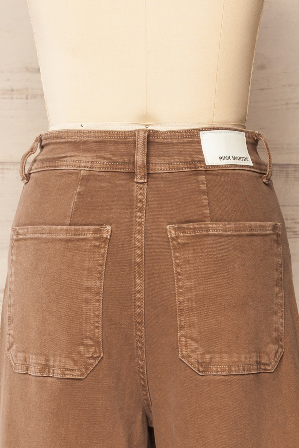 Mallarie Brown High-Waisted Straight-Leg Denim Pants with Raw Hem | La petite garçonne back