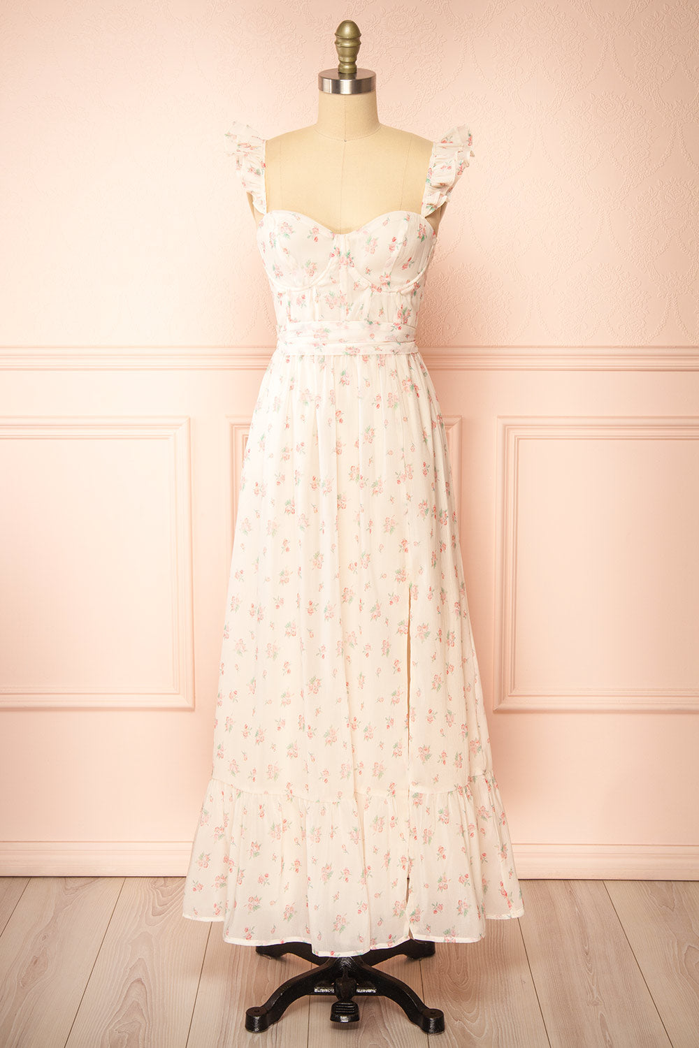 Mallory Long Floral Dress w/ Boning | Boutique 1861 front view