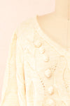 Maloune Beige Sweater w/ Pompoms | Boutique 1861 front close-up