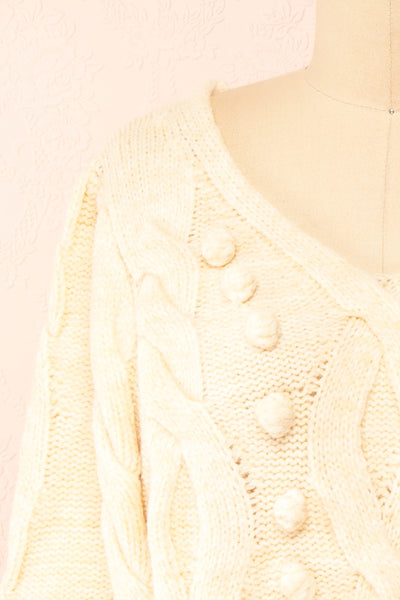 Maloune Beige Sweater w/ Pompoms | Boutique 1861 front close-up