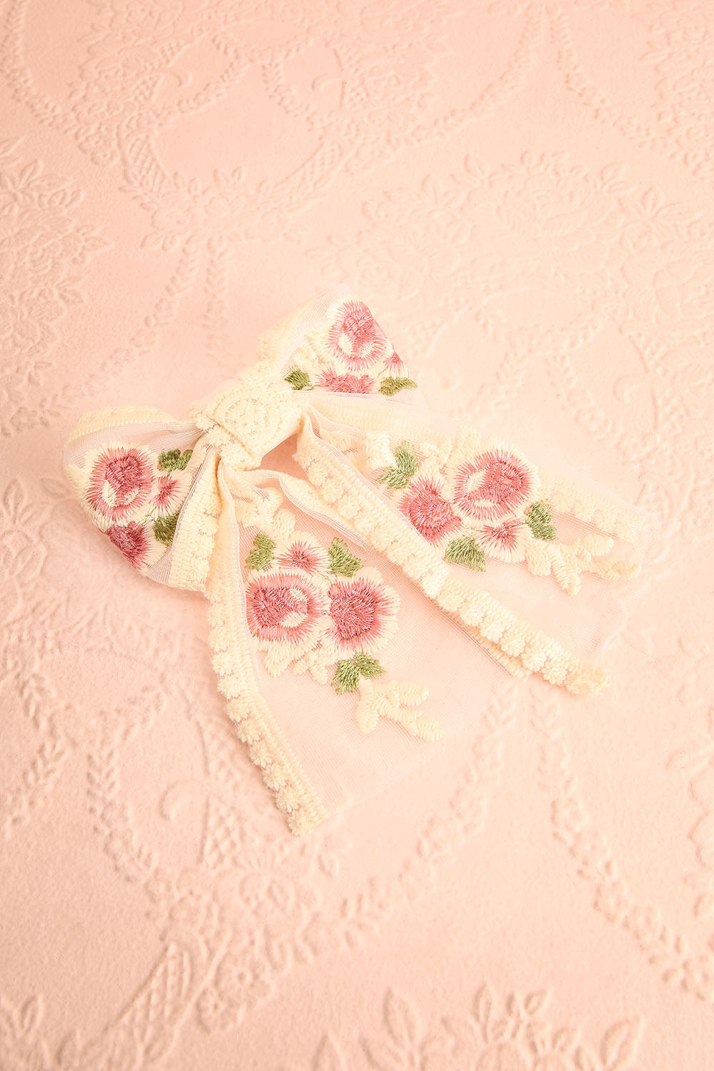 Malvolia Floral Lace Embroidered Bow Hair Clip | Boutique 1861