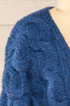 Manchester Blue Button-Up Thick Knit Cardigan | La petite garçonne side close-up