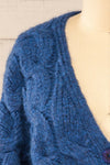 Manchester Blue Button-Up Thick Knit Cardigan | La petite garçonne front close-up