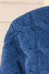 Manchester Blue Button-Up Thick Knit Cardigan | La petite garçonne back close-up