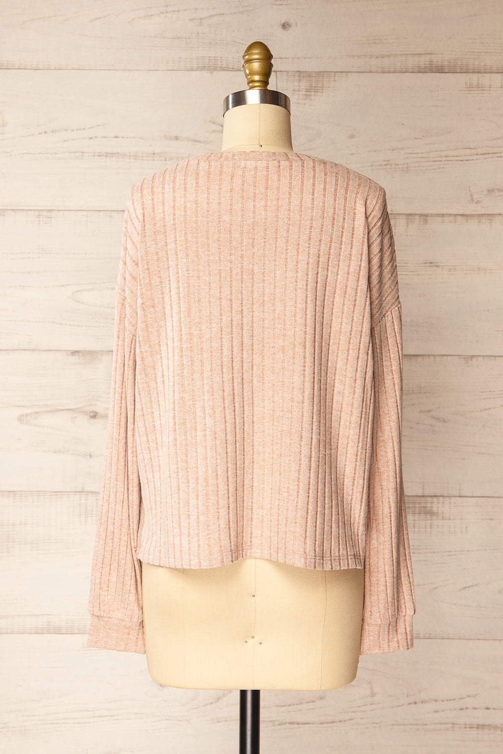 Mandal Beige Soft Ribbed Knit Top | La petite garçonne back view