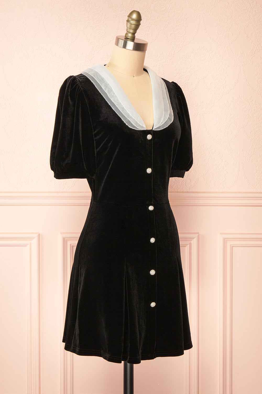 Mandy Short Black Velvet Dress w/ Peter Pan Collar | Boutique 1861 side view