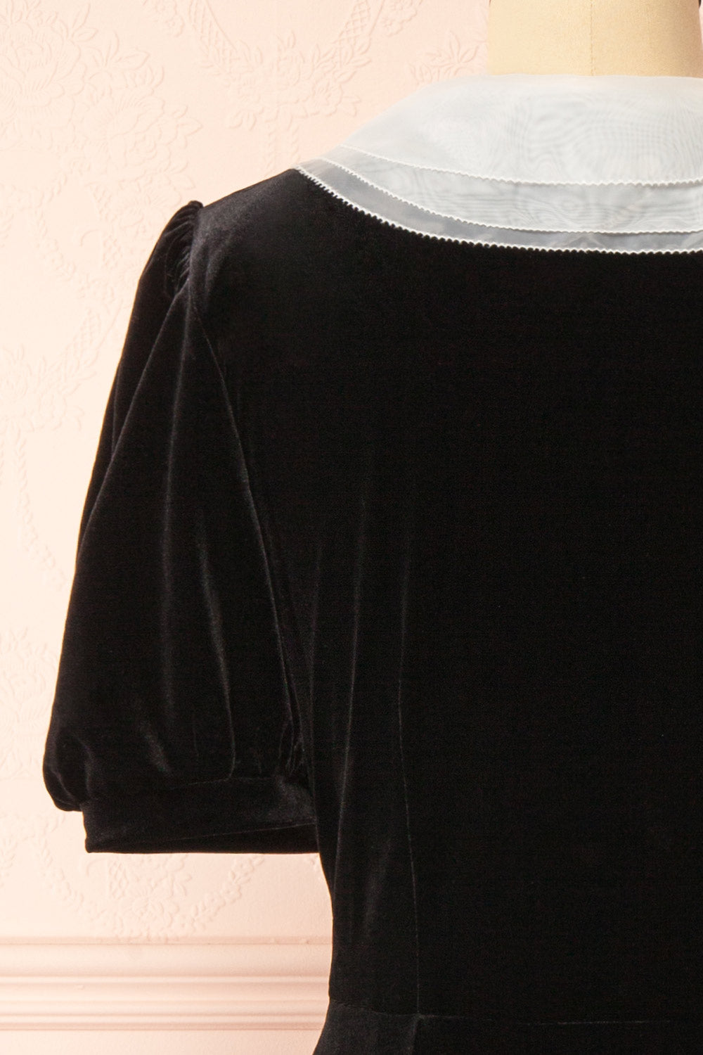 Mandy Short Black Velvet Dress w/ Peter Pan Collar | Boutique 1861 back close-up