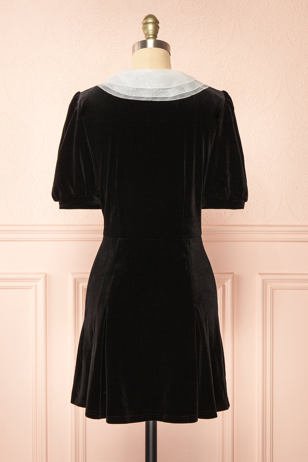 Mandy Short Black Velvet Dress w/ Peter Pan Collar | Boutique 1861 back view