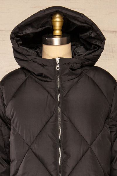 Manizales Black Long Quilted Coat | La petite garçonne hood