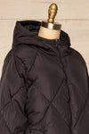 Manizales Black Long Quilted Coat | La petite garçonne side close-up