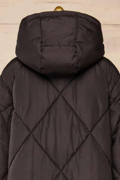 Manizales Black Long Quilted Coat | La petite garçonne back close-up