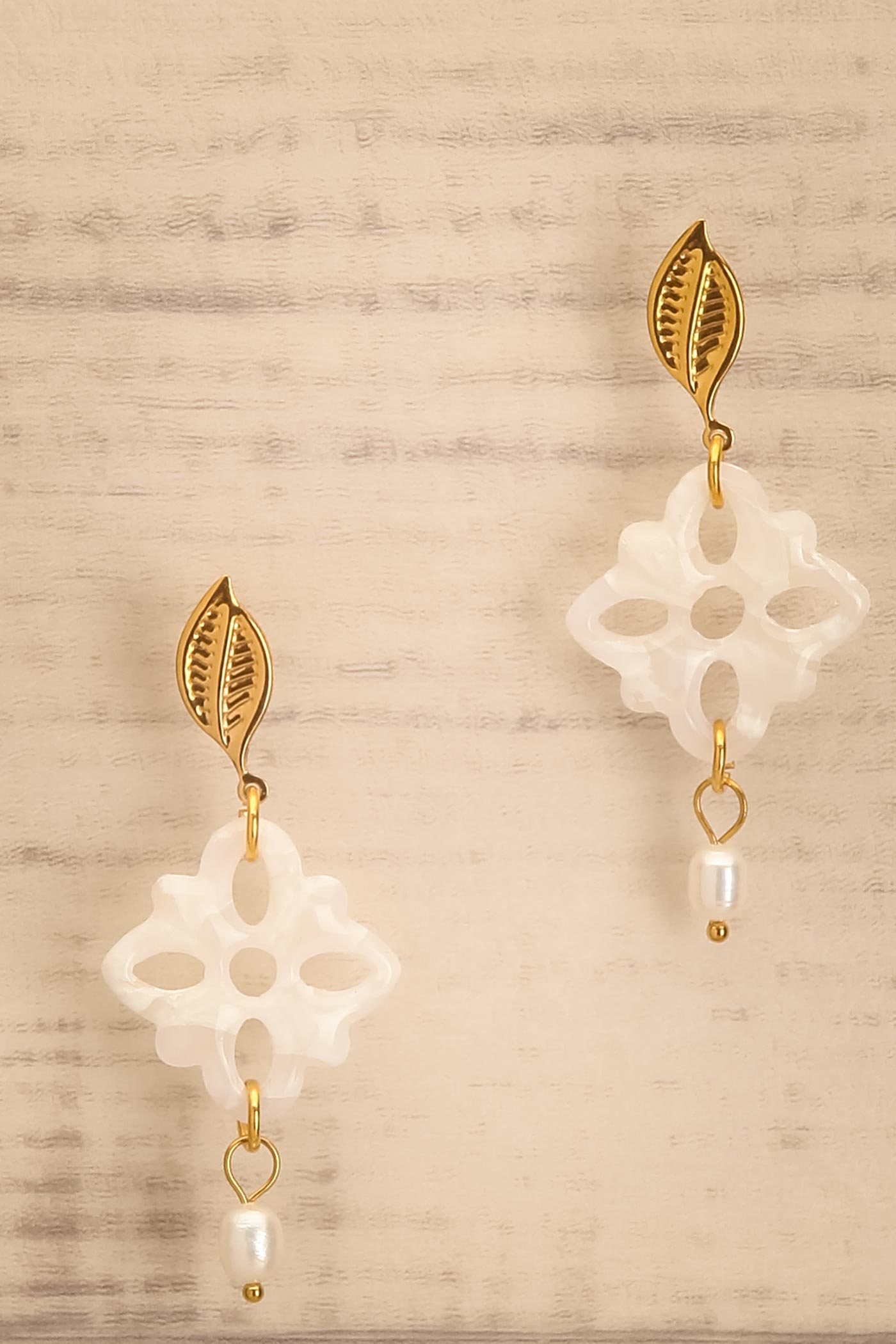 Mansi Gold Drop Earrings with Leaf Studs | La petite garçonne view