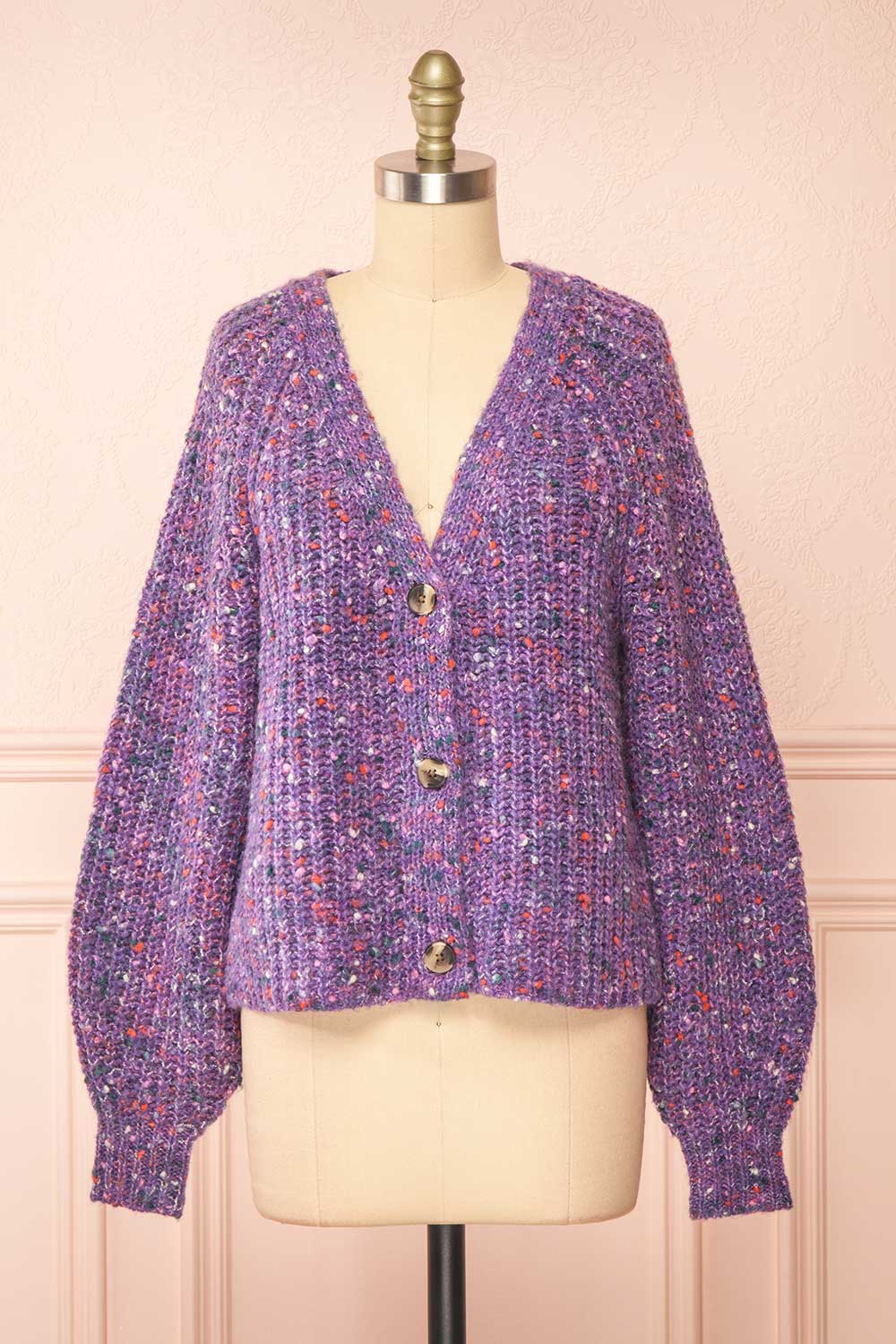 Manue Purple Cardigan w/ Multicoloured Speckles | Boutique 1861 front view