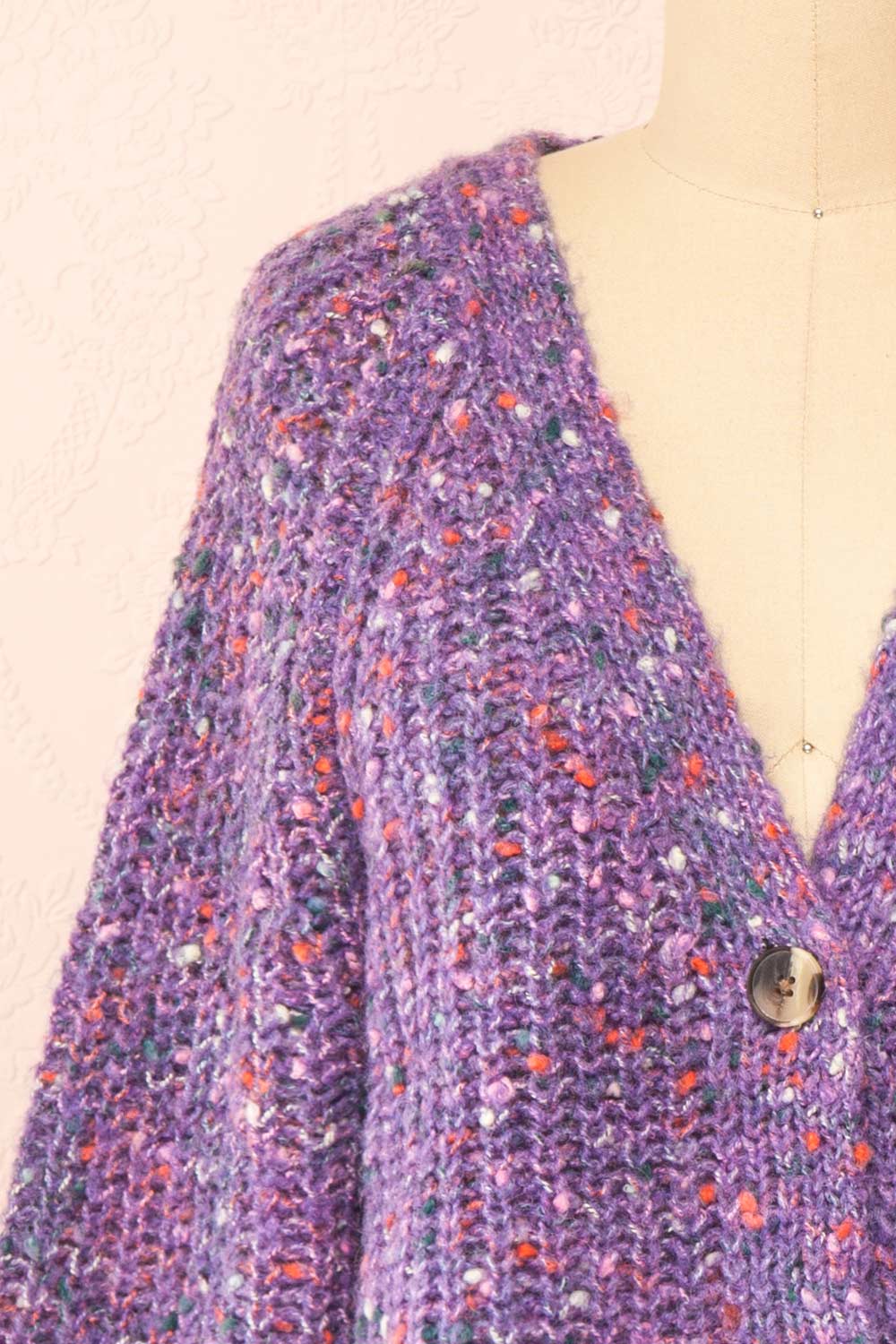 Manue Purple Cardigan w/ Multicoloured Speckles | Boutique 1861 front close-up