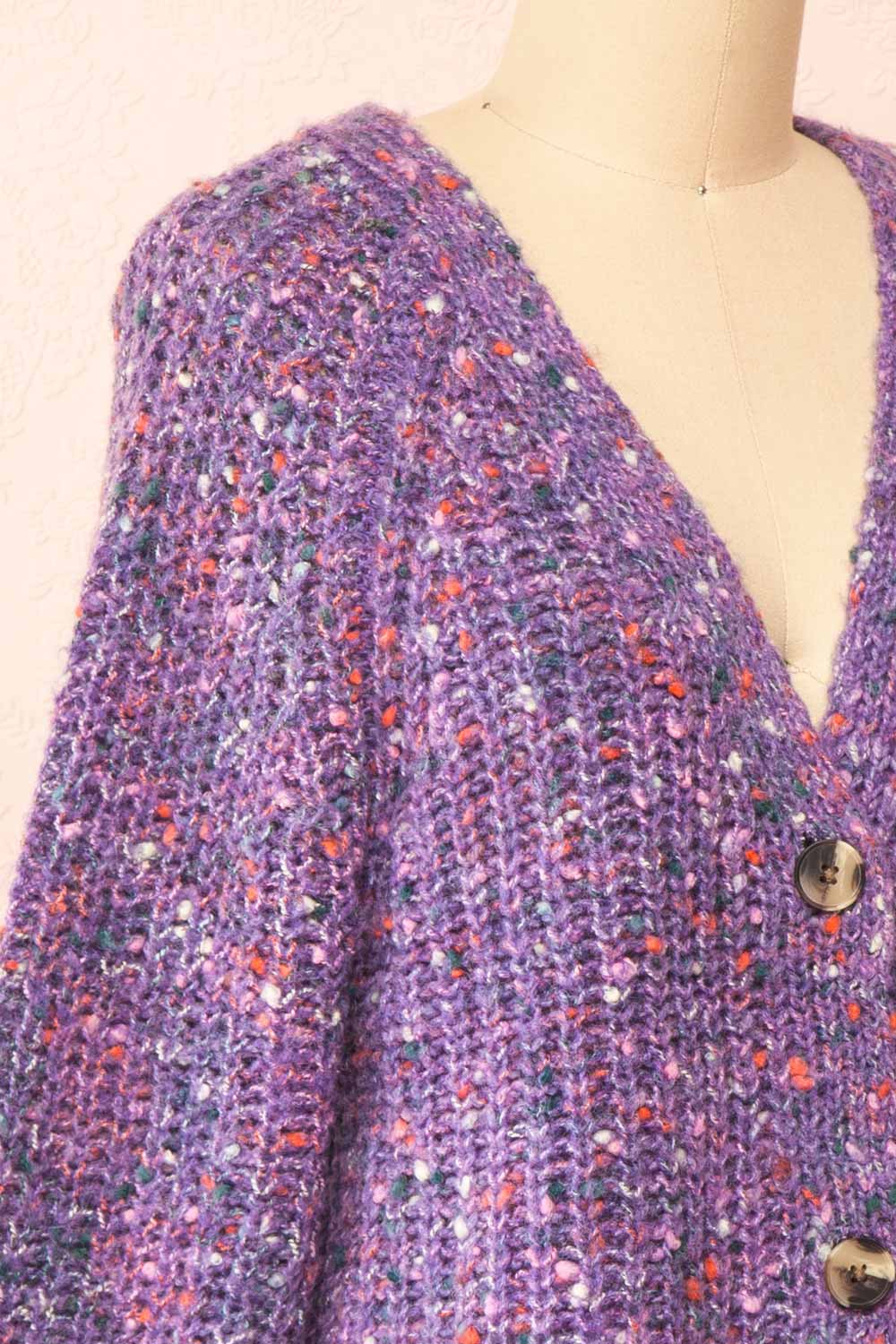 Manue Purple Cardigan w/ Multicoloured Speckles | Boutique 1861 side close-up