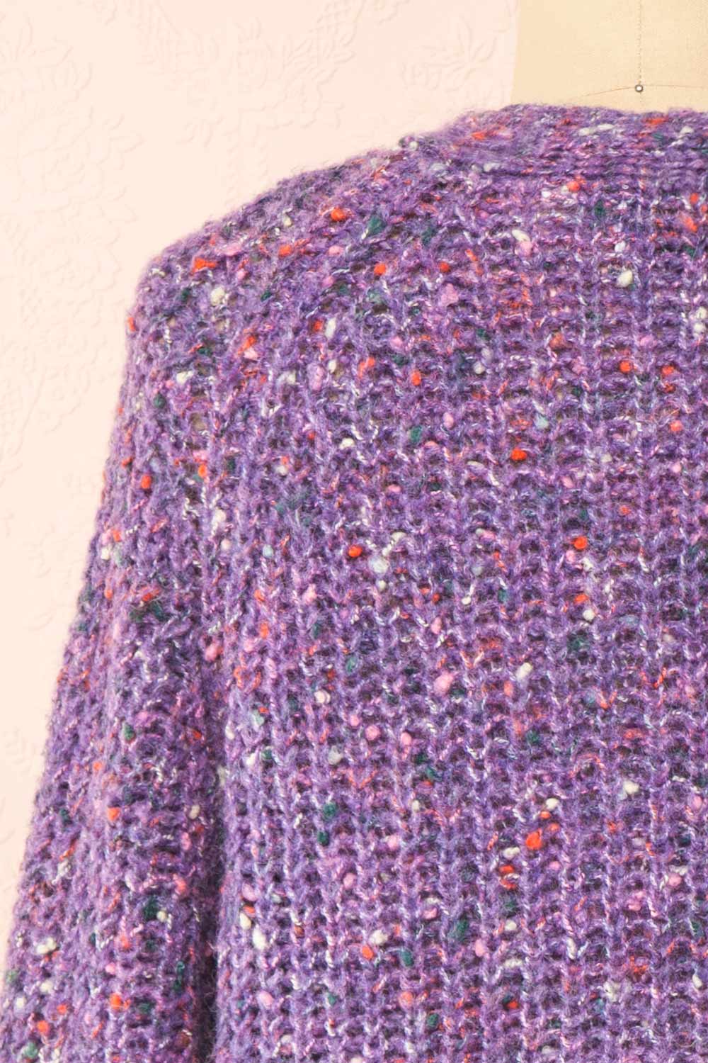 Manue Purple Cardigan w/ Multicoloured Speckles | Boutique 1861 back close-up