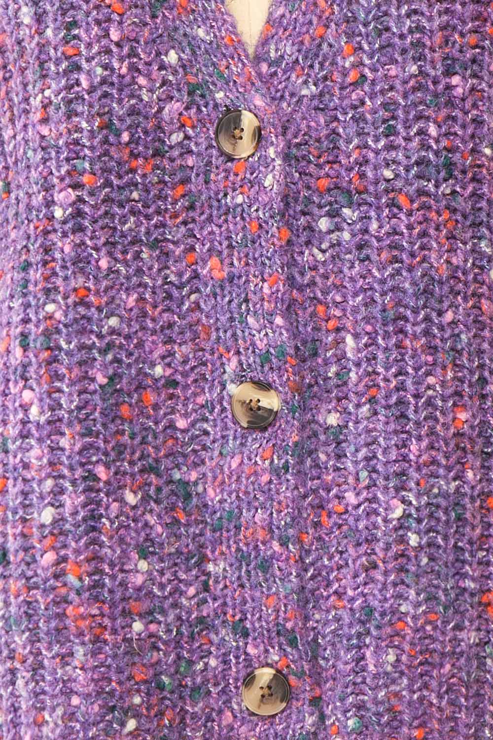 Manue Purple Cardigan w/ Multicoloured Speckles | Boutique 1861 fabric