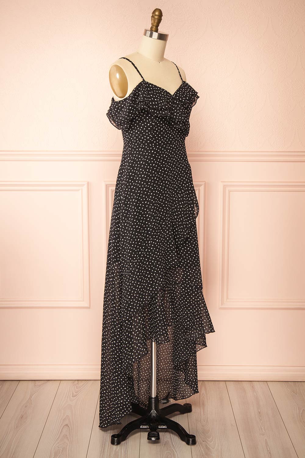 Maralda Black Maxi Dress with Polka Dots | Boutique 1861 side view
