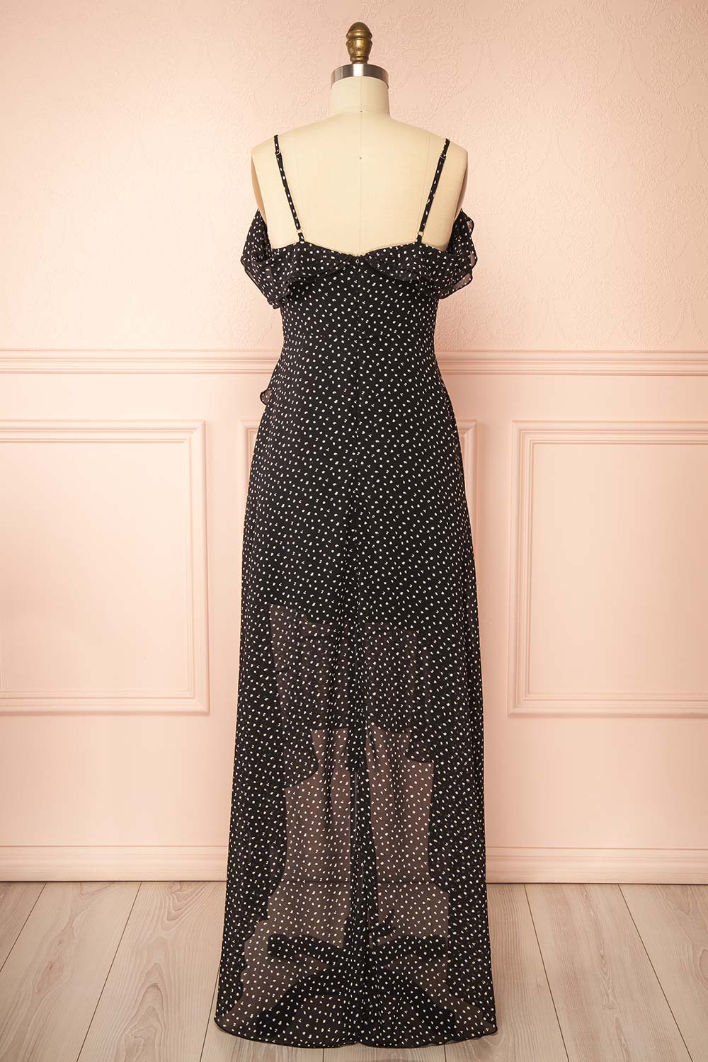 Maralda Black Maxi Dress with Polka Dots | Boutique 1861 back view