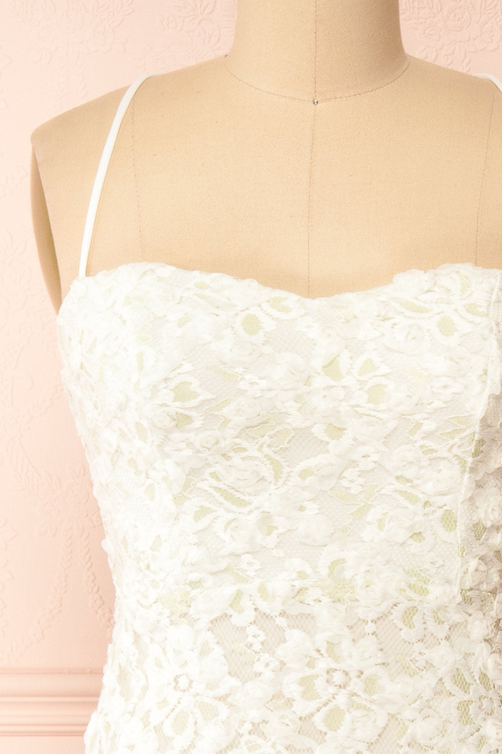 Marania White & Green Long Floral Lace Dress | Boudoir 1861 front 
