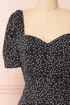 Marceline Black Polka Dot Midi Dress | Boutique 1861  front close-up