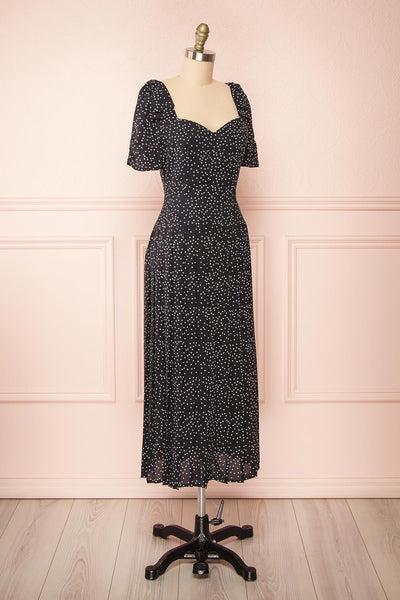 Marceline Black Polka Dot Midi Dress | Boutique 1861  side view