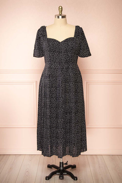 Marceline Black Polka Dot Midi Dress | Boutique 1861 front plus size