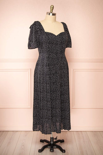 Marceline Black Polka Dot Midi Dress | Boutique 1861 side plus size