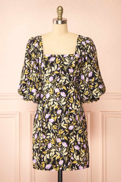 Marcelle Short Floral Black Dress | Boutique 1861 front view